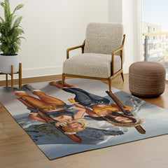 "Ski Bunnies" Cool Retro Winter Pinup Girl Art Rug