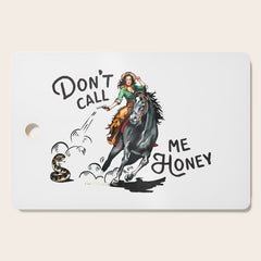 "Don't Call Me Honey" Cowgirl On Horseback Shooting a Rattlesnake Cutting Board