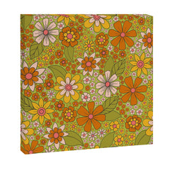 1960s, 1970s Retro Floral in Green, Pink & Orange - Flower Power Canvas Print