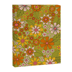1960s, 1970s Retro Floral in Green, Pink & Orange - Flower Power Canvas Print