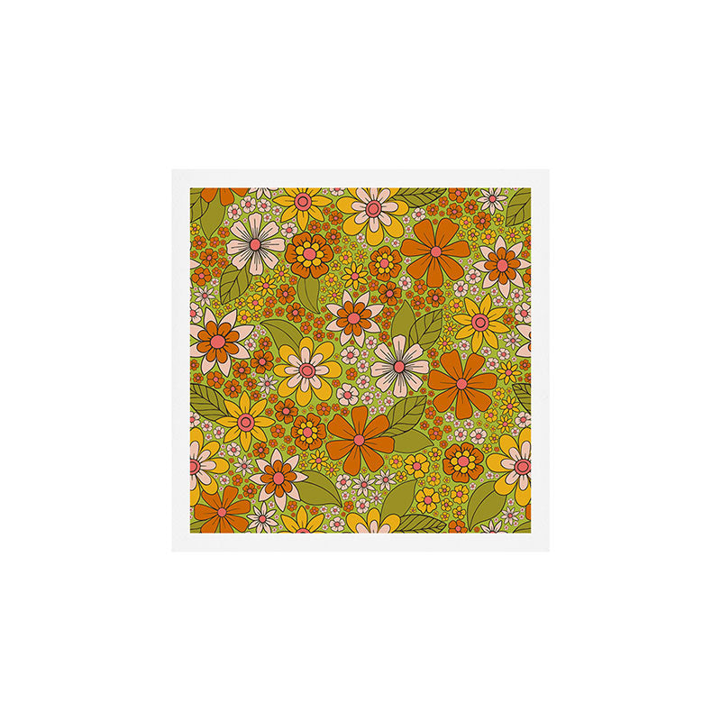 1960s, 1970s Retro Floral in Green, Pink & Orange - Flower Power Art Print