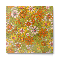 1960s, 1970s Retro Floral in Green, Pink & Orange - Flower Power Metal Print