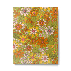1960s, 1970s Retro Floral in Green, Pink & Orange - Flower Power Metal Print