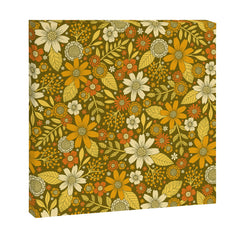 1970s Retro Flowers Pattern in Yellow, Orange & Olive Green Canvas Print