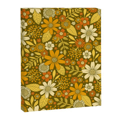 1970s Retro Flowers Pattern in Yellow, Orange & Olive Green Canvas Print