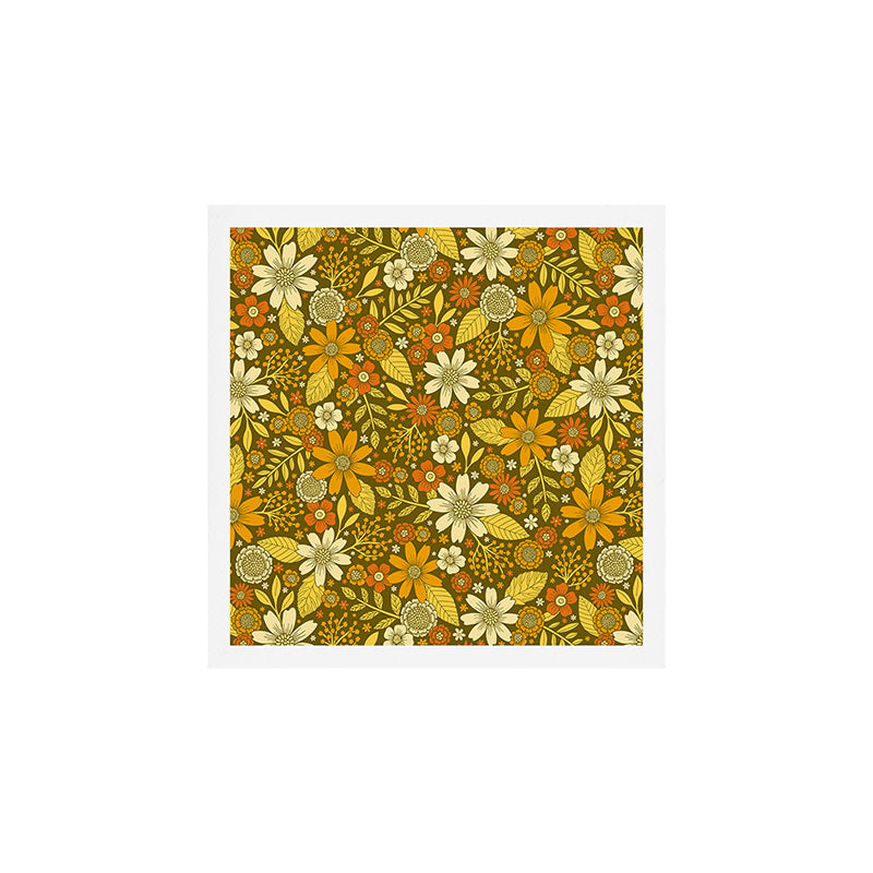 1970s Retro Flowers Pattern in Yellow, Orange & Olive Green Art Print