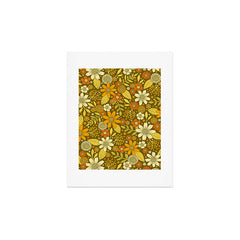 1970s Retro Flowers Pattern in Yellow, Orange & Olive Green Art Print