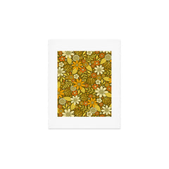 1970s Retro Flowers Pattern in Yellow, Orange & Olive Green Art Print