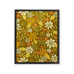 1970s Retro Flowers Pattern in Yellow, Orange & Olive Green Framed Canvas Print