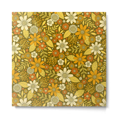 1970s Retro Flowers Pattern in Yellow, Orange & Olive Green Metal Print