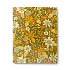 1970s Retro Flowers Pattern in Yellow, Orange & Olive Green Metal Print