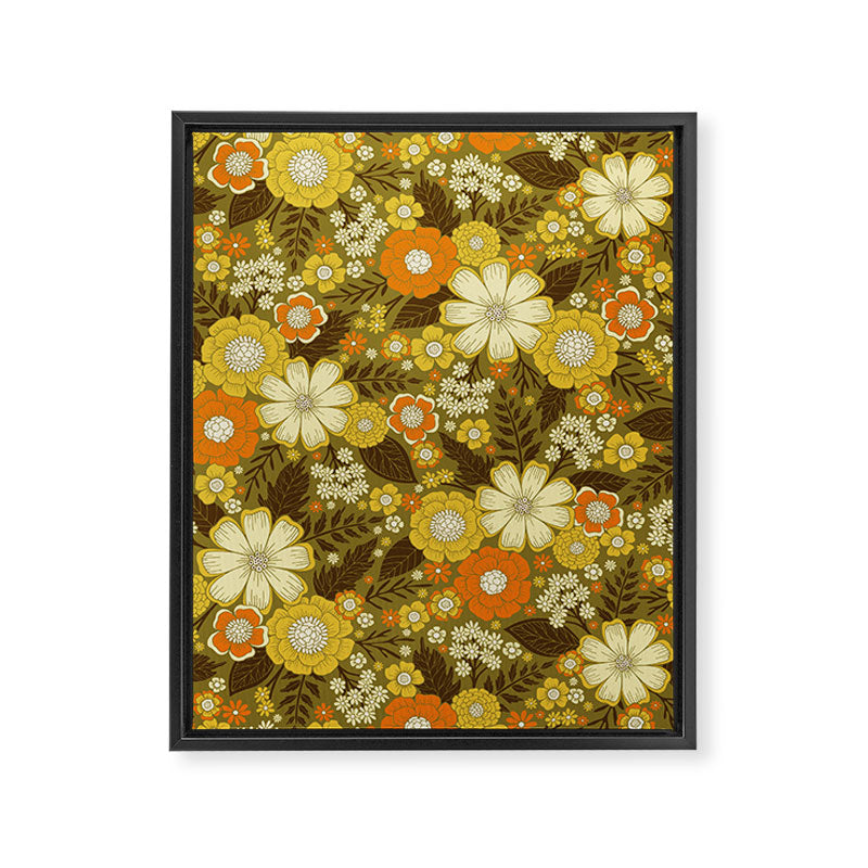 1970s Retro/Vintage Floral Pattern Framed Canvas Print