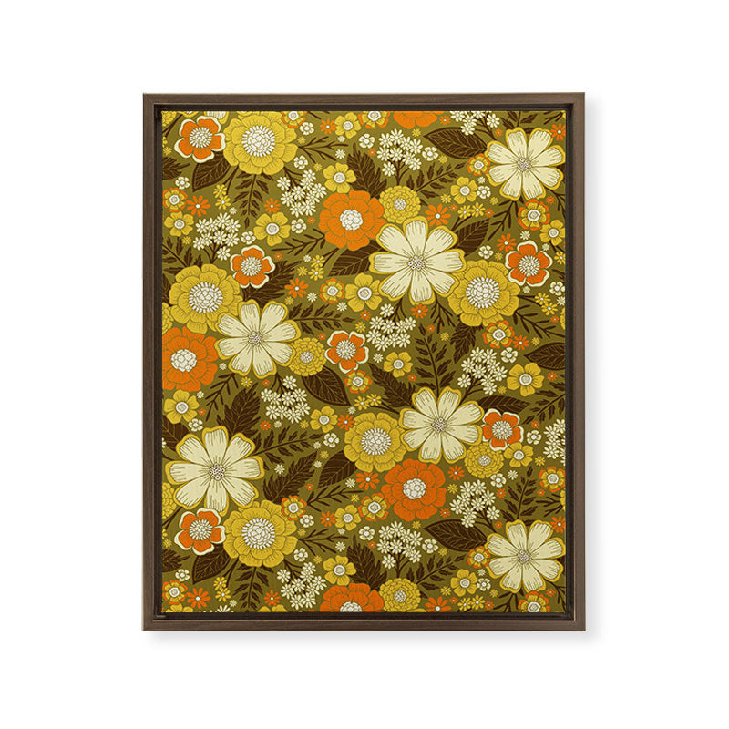 1970s Retro/Vintage Floral Pattern Framed Canvas Print