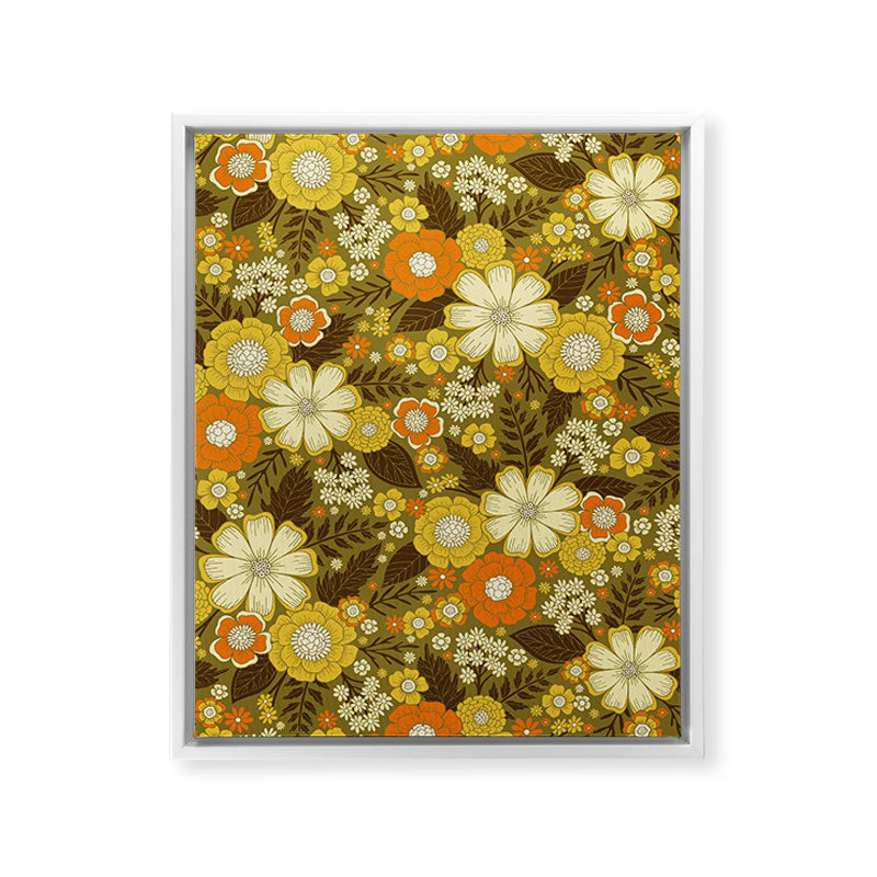1970s Retro/Vintage Floral Pattern Framed Canvas Print