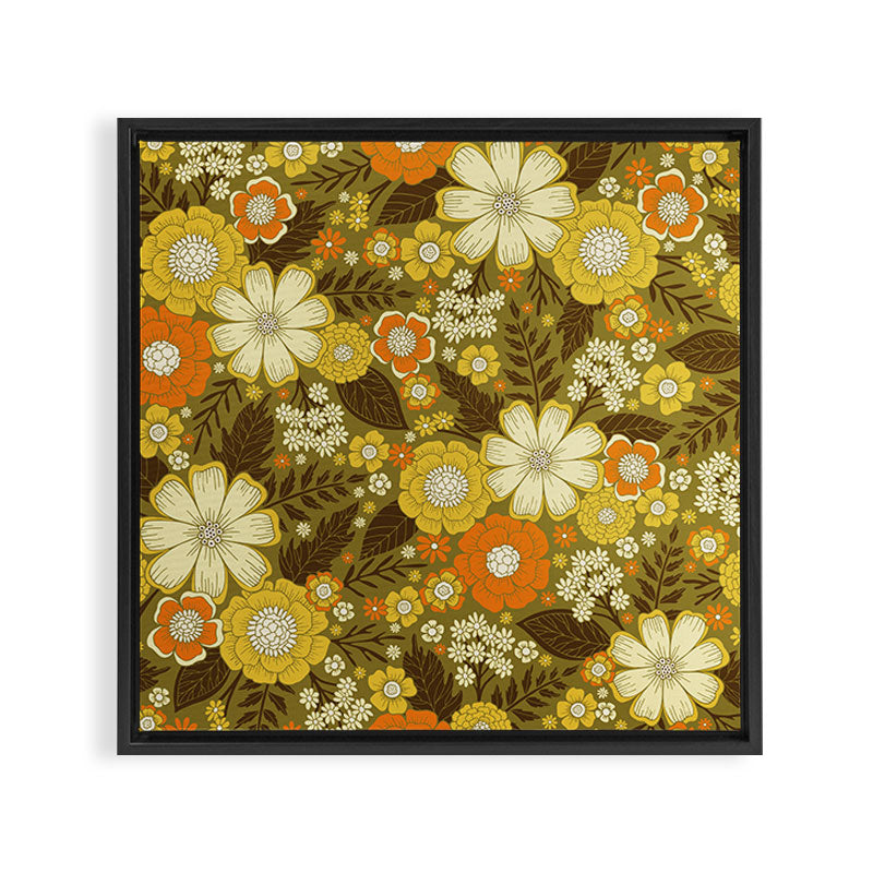 1970s Retro/Vintage Floral Pattern Framed Canvas Print