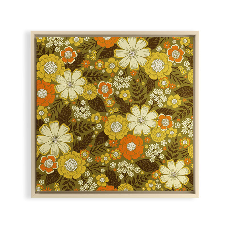 1970s Retro/Vintage Floral Pattern Framed Canvas Print