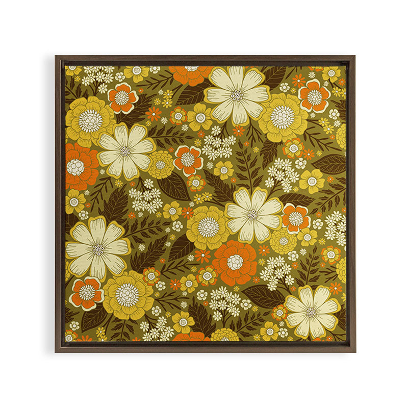 1970s Retro/Vintage Floral Pattern Framed Canvas Print