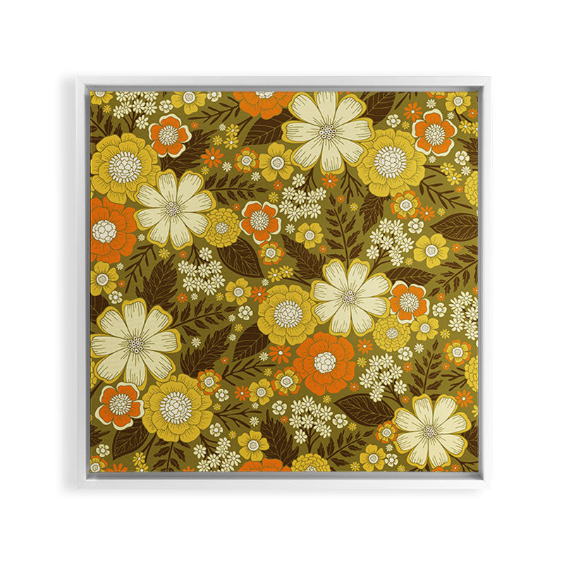 1970s Retro/Vintage Floral Pattern Framed Canvas Print
