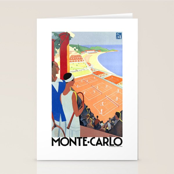 1930 MONTE CARLO Tennis Monaco Travel Poster Stationery Card