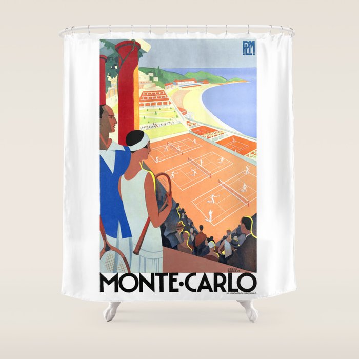 1930 MONTE CARLO Tennis Monaco Travel Poster Shower Curtain