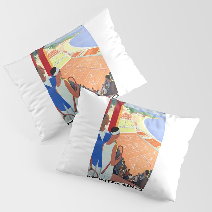 1930 MONTE CARLO Tennis Monaco Travel Poster Pillow Sham