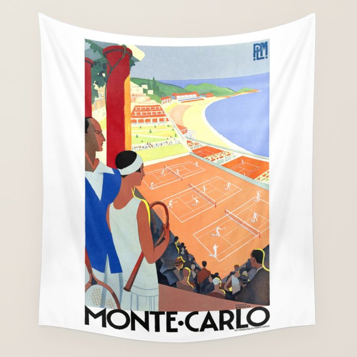 1930 MONTE CARLO Tennis Monaco Travel Poster Wall Tapestry
