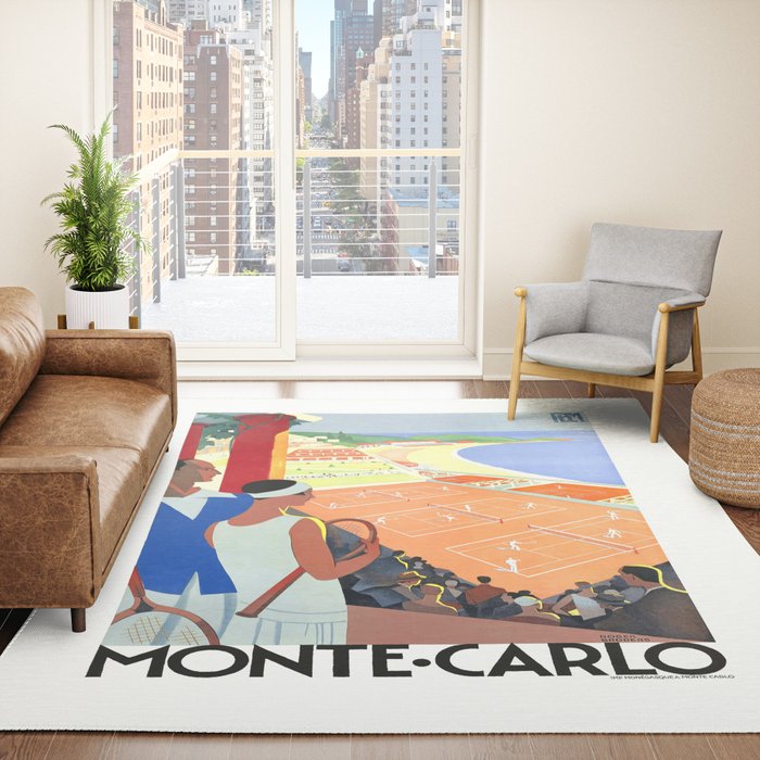 1930 MONTE CARLO Tennis Monaco Travel Poster Rug