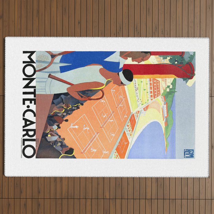 1930 MONTE CARLO Tennis Monaco Travel Poster Outdoor Rug