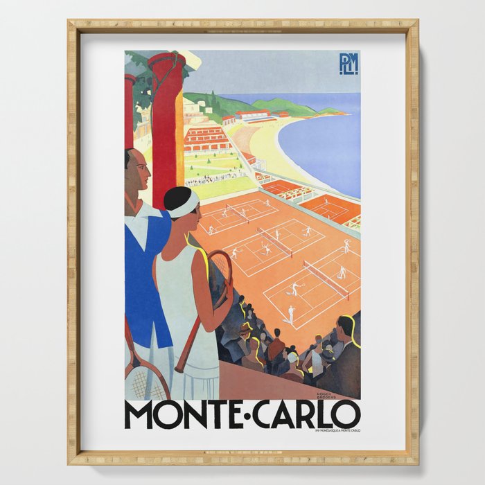 1930 MONTE CARLO Tennis Monaco Travel Poster Serving Tray