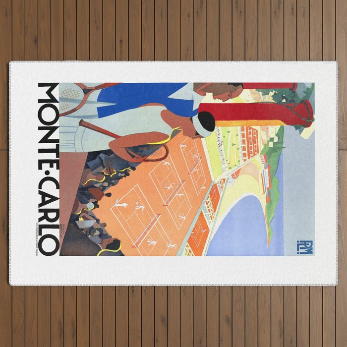 1930 MONTE CARLO Tennis Monaco Travel Poster Outdoor Rug