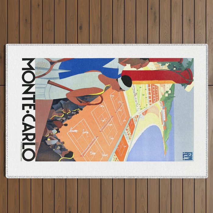 1930 MONTE CARLO Tennis Monaco Travel Poster Outdoor Rug