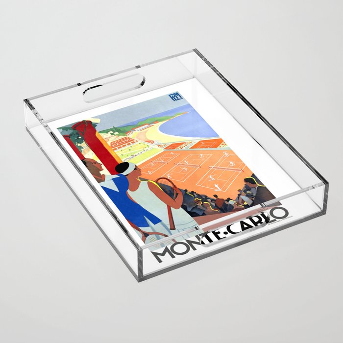 1930 MONTE CARLO Tennis Monaco Travel Poster Acrylic Tray