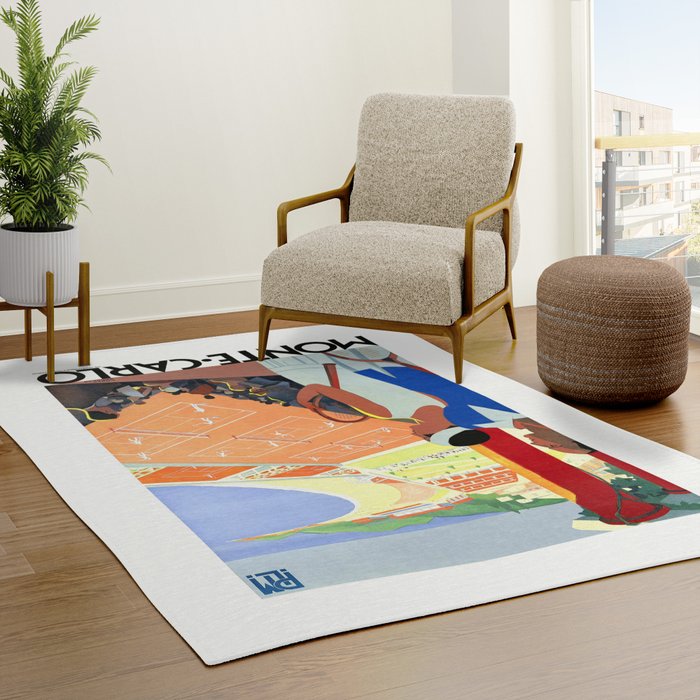 1930 MONTE CARLO Tennis Monaco Travel Poster Rug