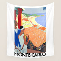 1930 MONTE CARLO Tennis Monaco Travel Poster Wall Tapestry