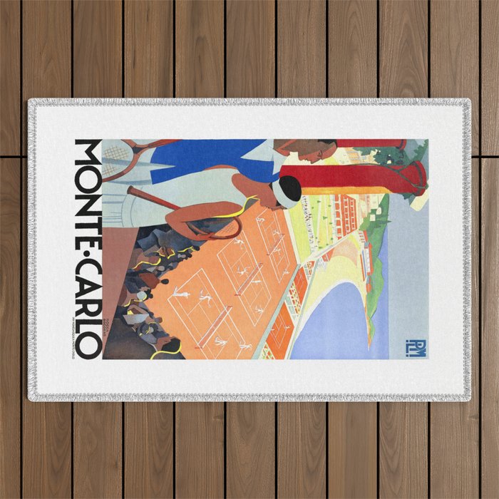 1930 MONTE CARLO Tennis Monaco Travel Poster Outdoor Rug