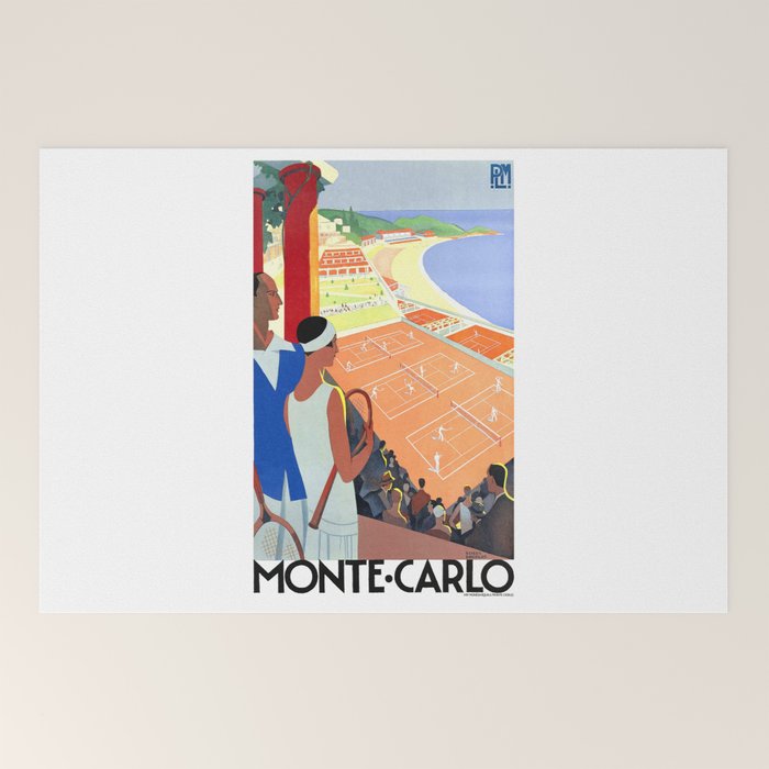 1930 MONTE CARLO Tennis Monaco Travel Poster Welcome Mat
