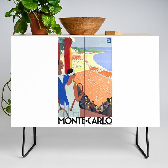 1930 MONTE CARLO Tennis Monaco Travel Poster Credenza