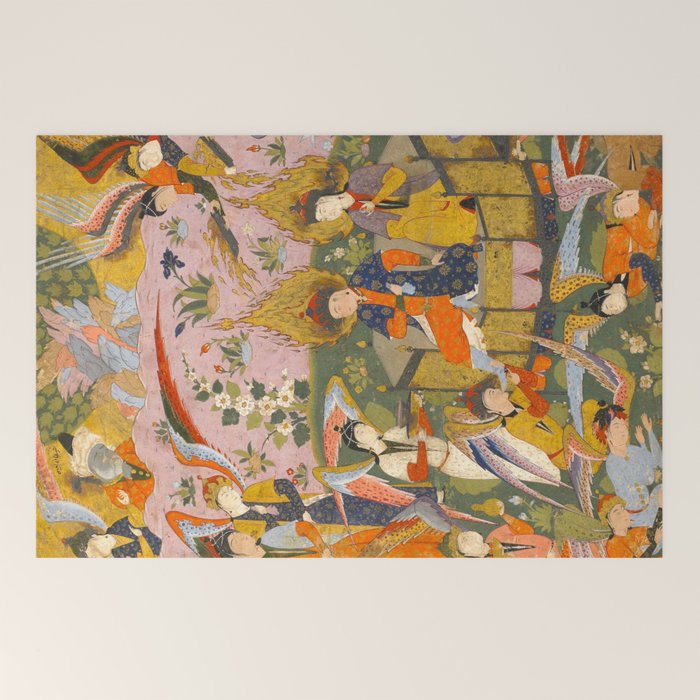 (Book of omens) Angels bow before Adam and Eve in Paradise Islamic Antique Art  Welcome Mat