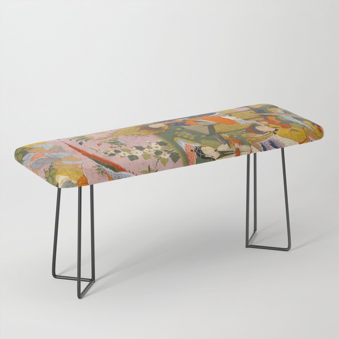 (Book of omens) Angels bow before Adam and Eve in Paradise Islamic Antique Art  Bench