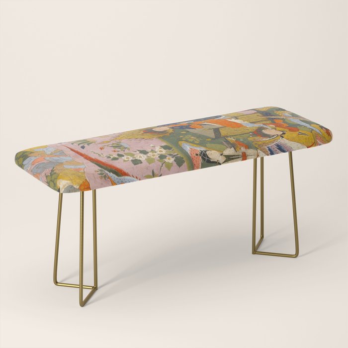 (Book of omens) Angels bow before Adam and Eve in Paradise Islamic Antique Art  Bench