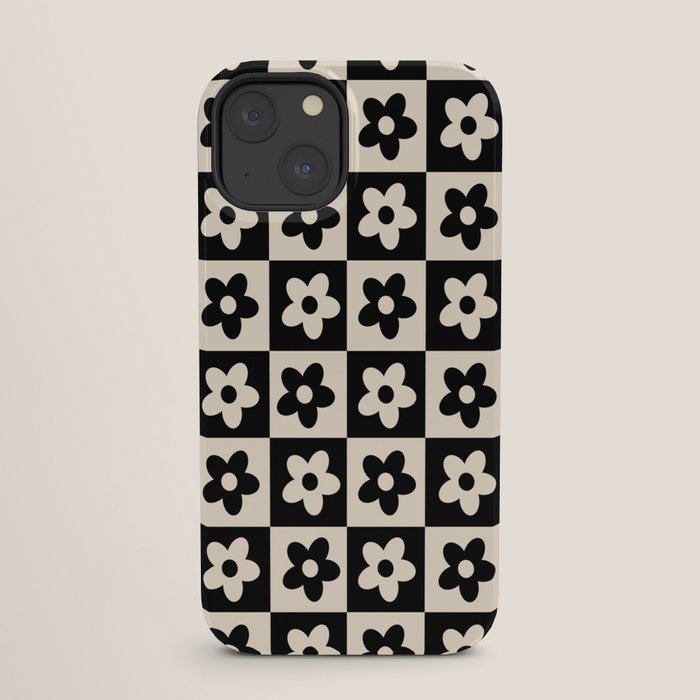 90s flowers checkers cream and black iPhone Case