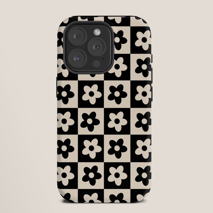 90s flowers checkers cream and black iPhone Case