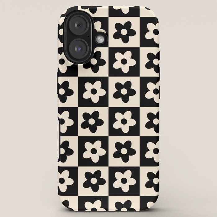 90s flowers checkers cream and black iPhone Case