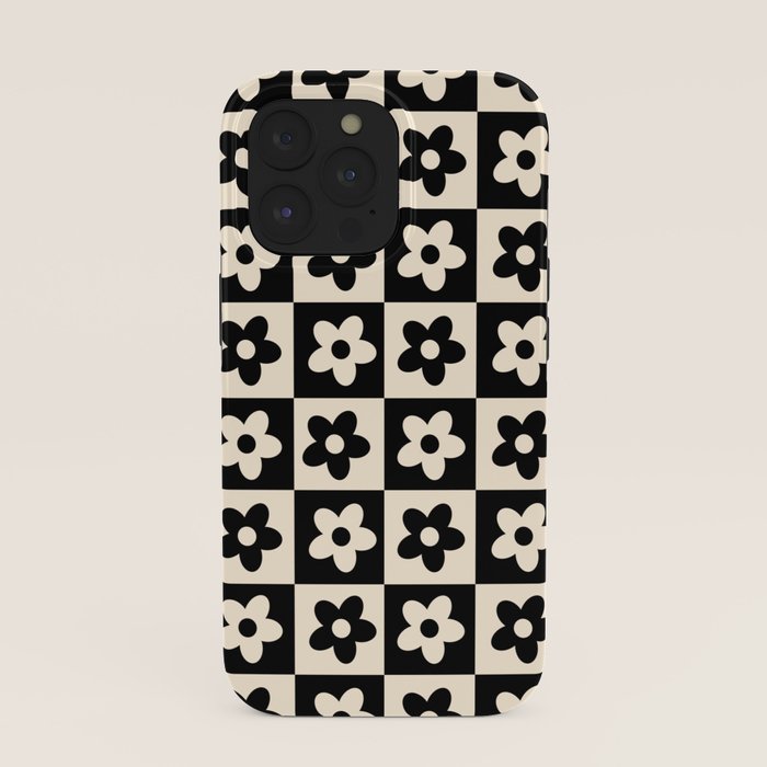 90s flowers checkers cream and black iPhone Case