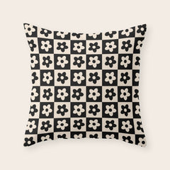 90s flowers checkers cream and black Throw Pillow