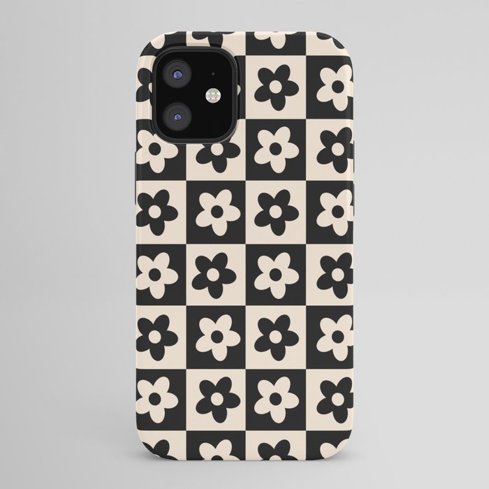 90s flowers checkers cream and black iPhone Case
