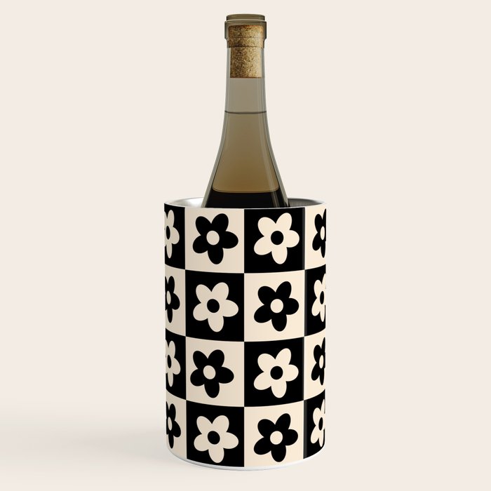 90s flowers checkers cream and black Wine Chiller