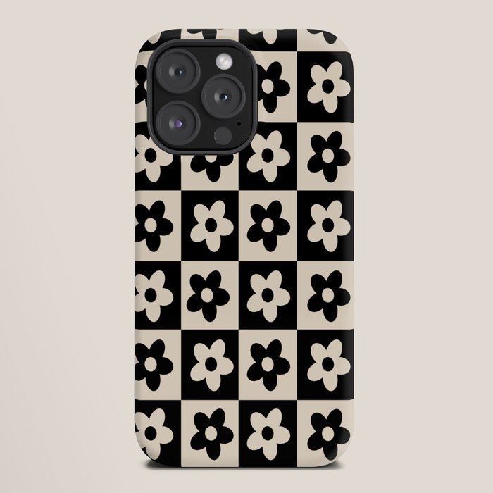 90s flowers checkers cream and black iPhone Case