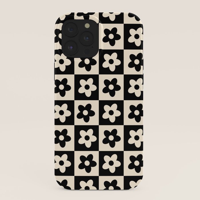 90s flowers checkers cream and black iPhone Case