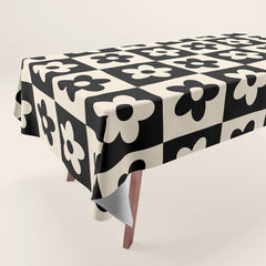 90s flowers checkers cream and black Tablecloth